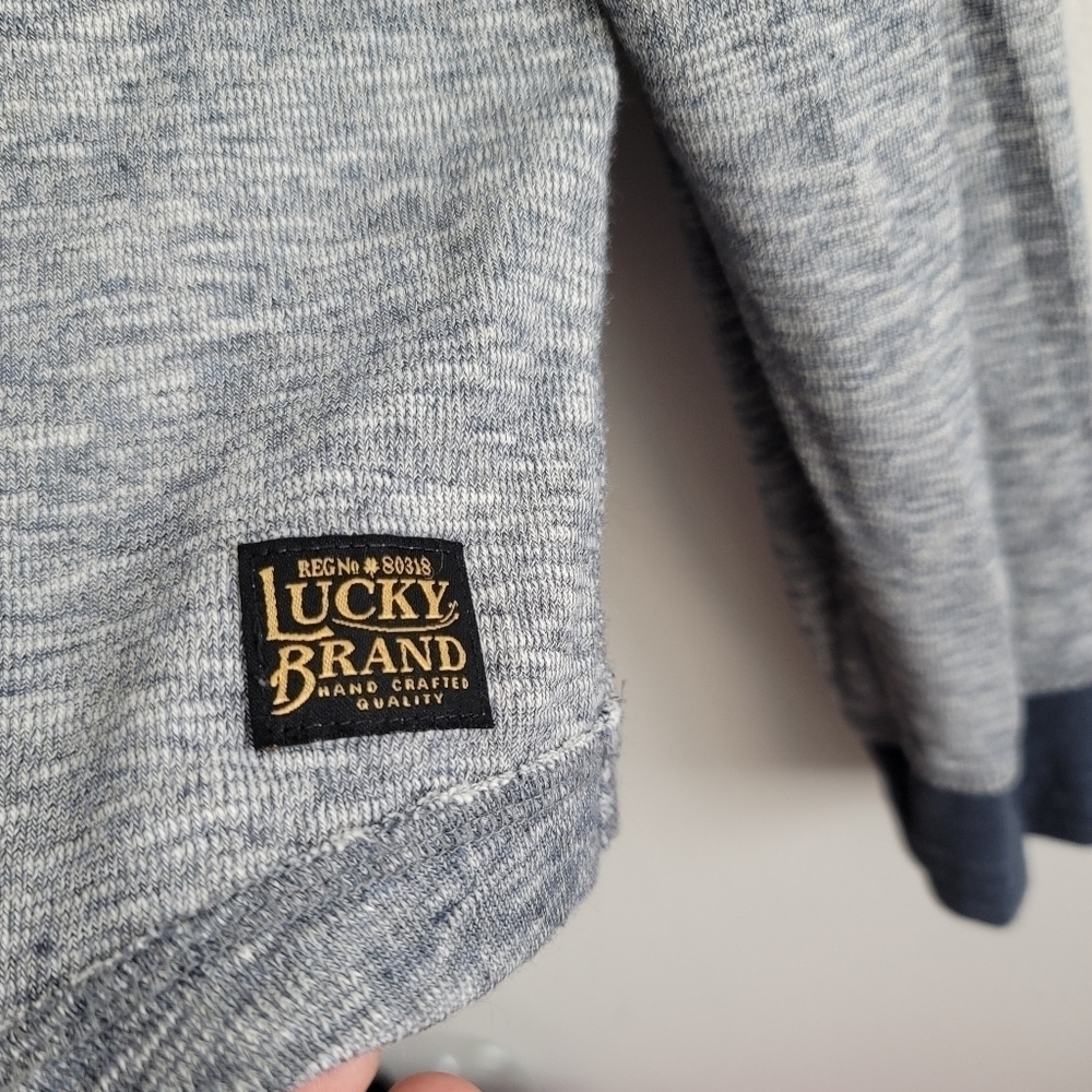 Lucky Brand Men XL Blue Marl Henley Long Sleeve Shirt Casual 100% Cotton - Picture 6 of 10